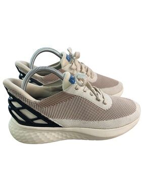 Kizik Athens Hands Free Sneakers Womens Size 8 Beige Taupe Navy Slip On Walking